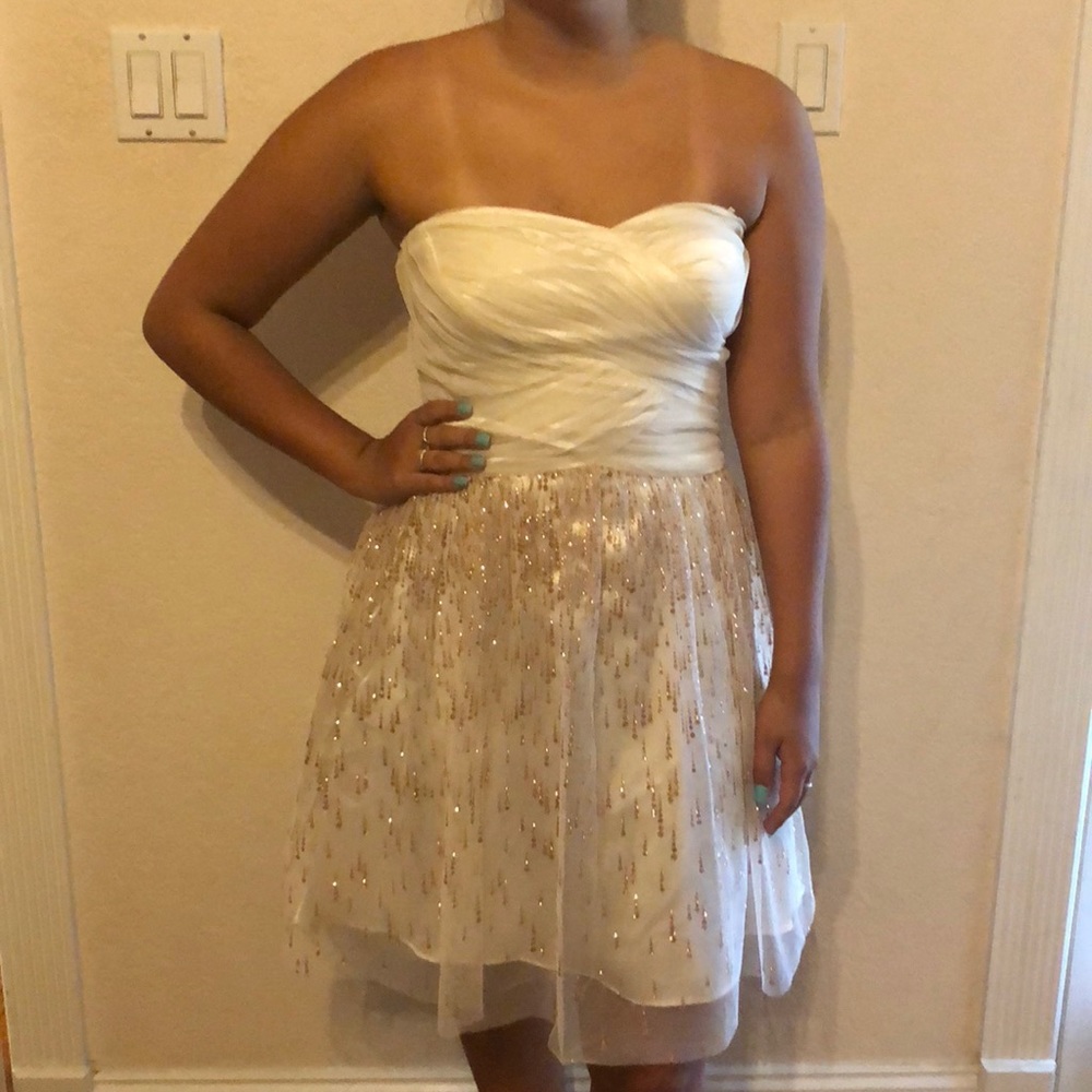 White and gold homecoming dress